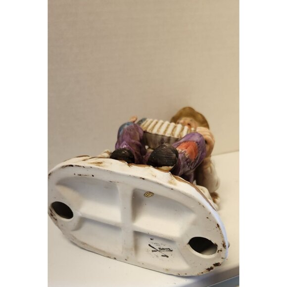 Figurine Ceramic Old Man Playing Accordion On Bench Dog Vintage - Picture 6 of 7